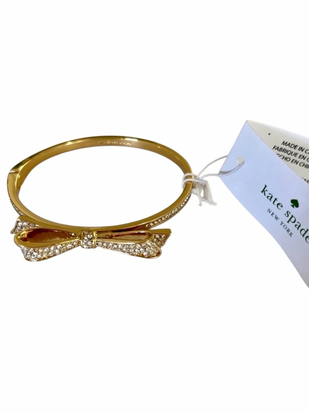 Kate Spade NY Gold Plated Bow Pave Bracelet NWT NEW Gift Women VERY FIRM
